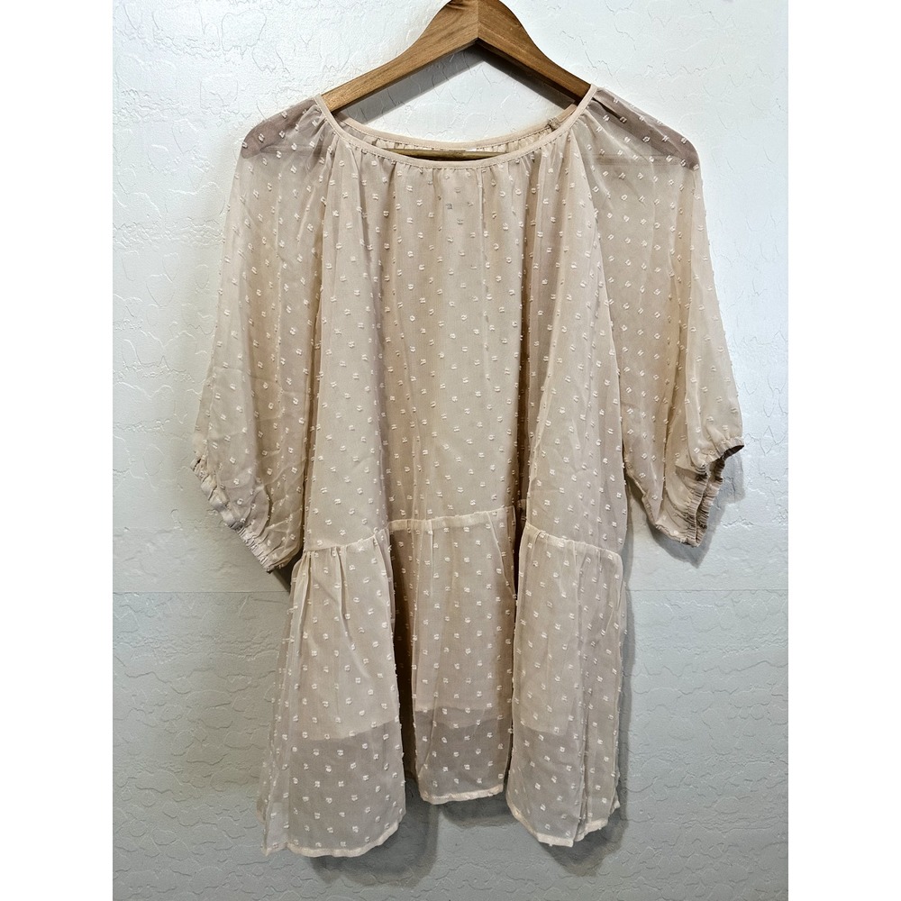 Shein Womans Swiss Dot Top Size 2X Sheer Overlay Cottagecore‎ Romantic Church